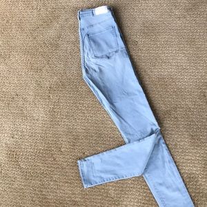 High waisted jeans! Super skinny, light wash